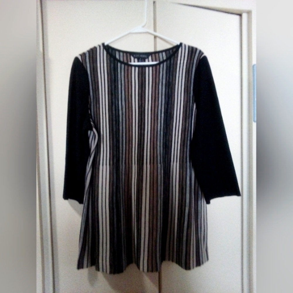 Ming Wang Black and Cream Striped Tunic